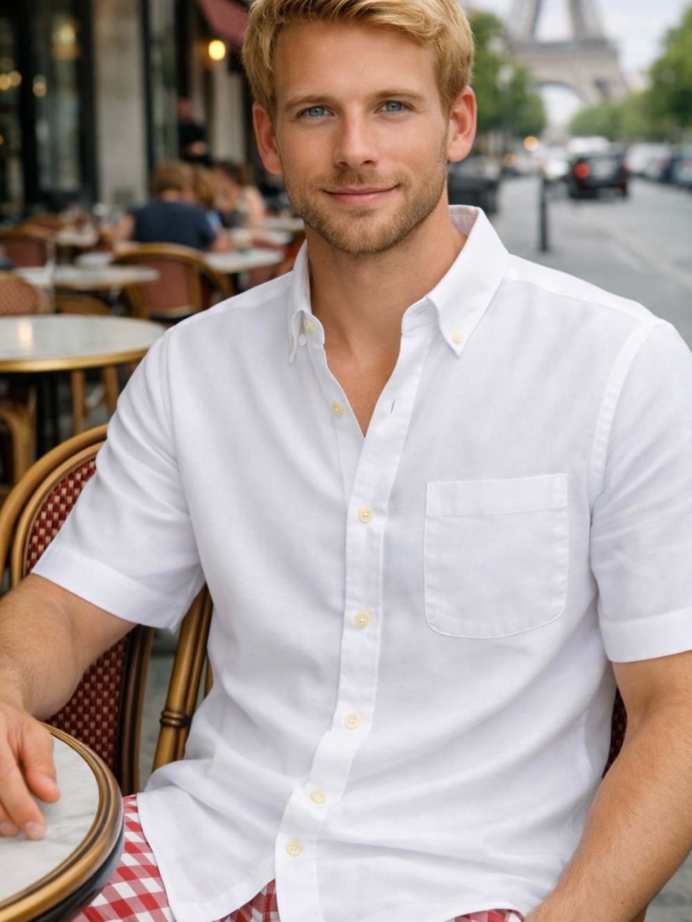 Magaschoni White Short-Sleeve Button-Down Shirt